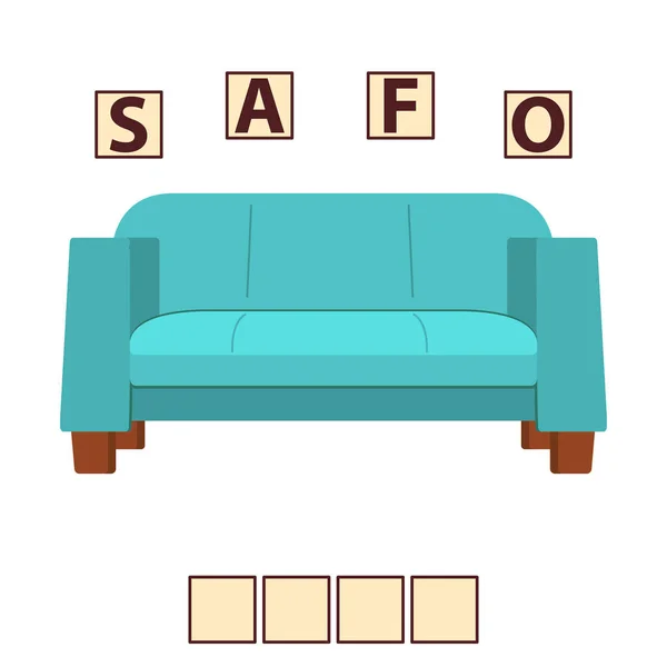 Game words puzzle furniture sofa . Education developing child. — Stock Vector