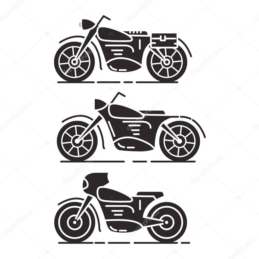 A set of icon black silhouette motorcycles a flat line art style a vector.