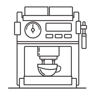 Simge kahve makinesi. Düz çizim vektörü. Beyaz arkaplanda izole edilmiş..