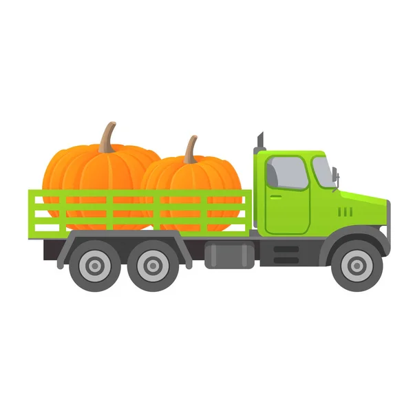 Matleverans lastbil pumpa.Höst grönsaker skörda.Bil illustration vektor. — Stock vektor