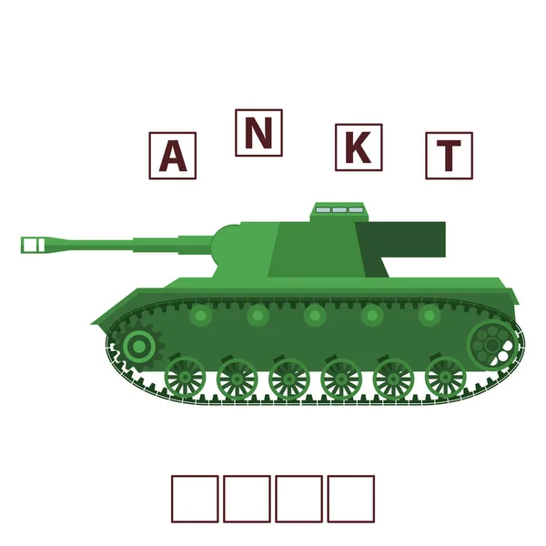 Game words puzzle military tank . Education developing child. — Stock Vector