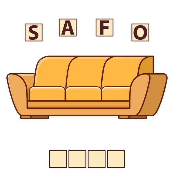 Game words puzzle furniture sofa . Education developing child. — Stock Vector