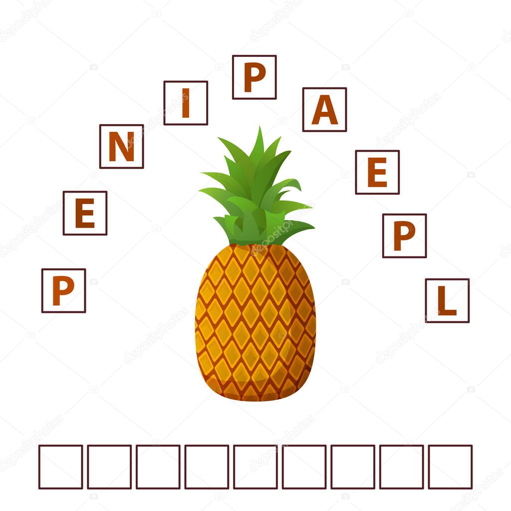 Game words puzzle pineapple. Tropical fruit.Education developing child.