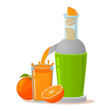 Elektrik sıkacağı. Portakal suyu. Tropik meyve turunçgilleri için sağlıklı bir yaşam tarzı..