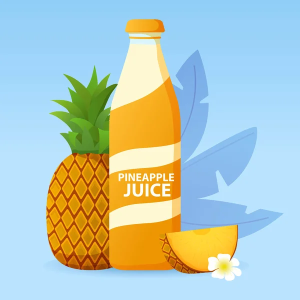 Бутылка ананасового сока. Тропический цитрусовый сок. Плоская векторная иллюстрация. — стоковый вектор
