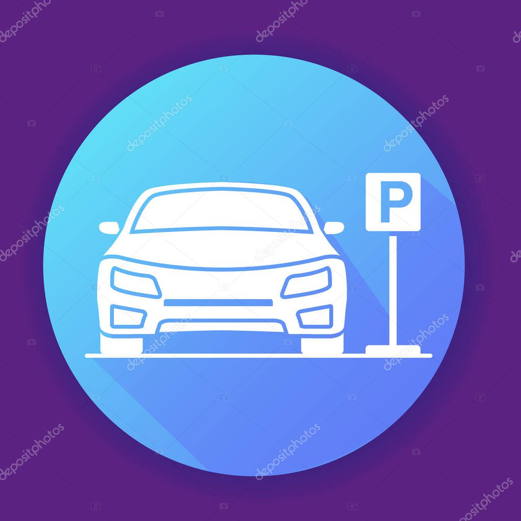 Car parking sign icon. Flat vector illustration.Vehicle side view.
