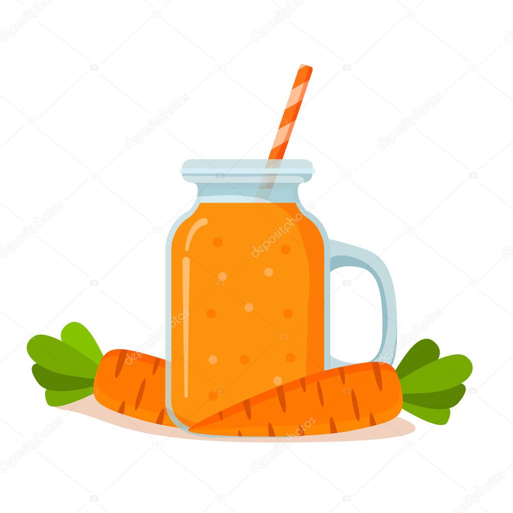 Jar with smoothie carrot shake cocktail.Natural vegetable juice.