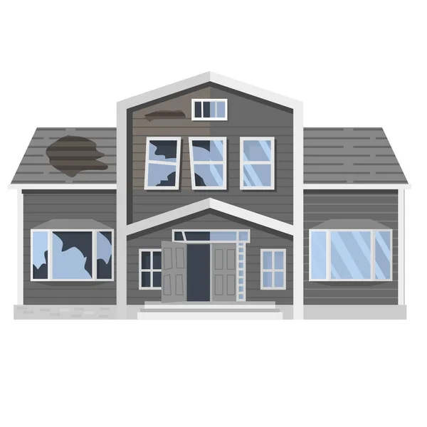 Old run-down house. Traditional suburban cottage.Isolated vector flat cartoon.
