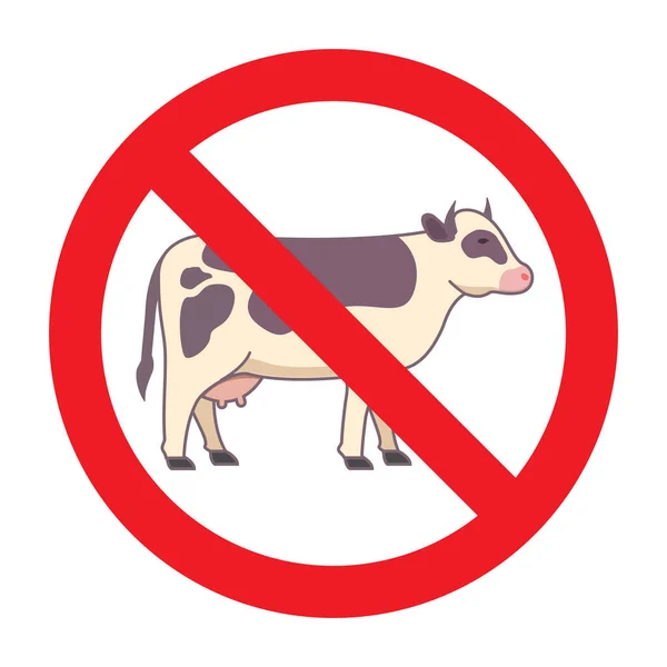 Maso zakázáno značení.Červený kruh.Kráva zvíře plochý vektor. — Stockový vektor