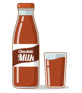 Çikolatalı süt. Milkshake içkisi. Bir şişe süt. Düz vektör.