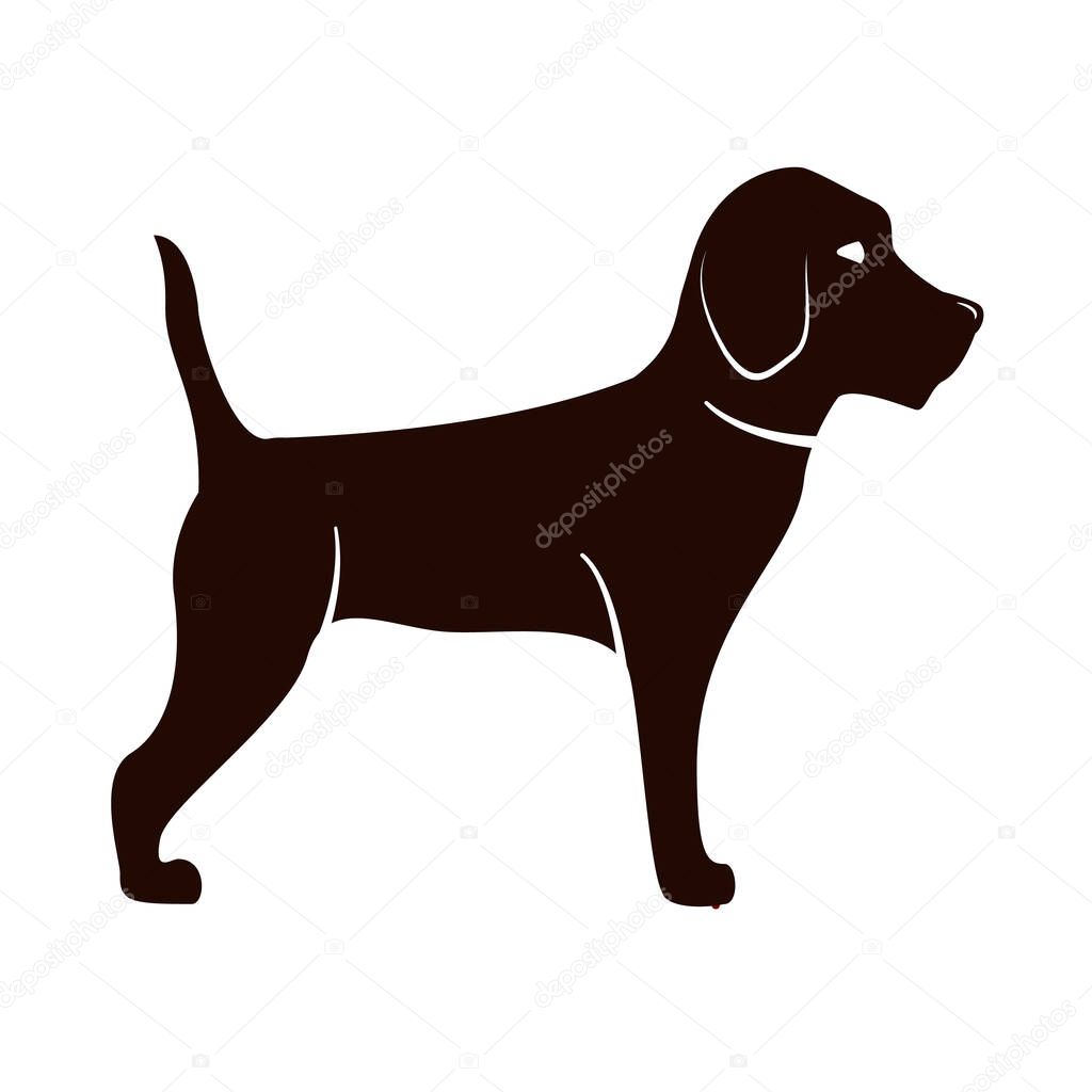 Dog beagle animal. Cartoon character silhouette. Isolated on white background.
