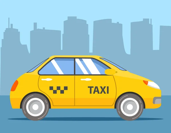 Yellow taxi cab. Car hatchback side view. Flat vector. — Stock Vector