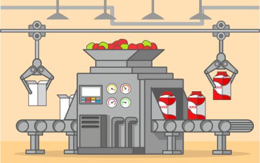 Bir kutu meyve içeceği taşıma bandı fabrikası.