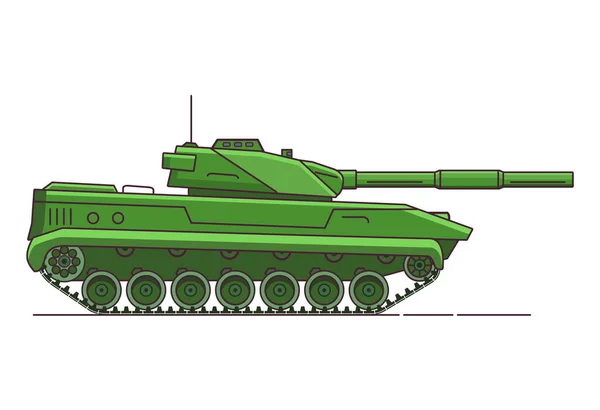 Tanque militar. Veículo blindado. Veículo de artilharia militar. Linha plana arte vetor. — Vetor de Stock