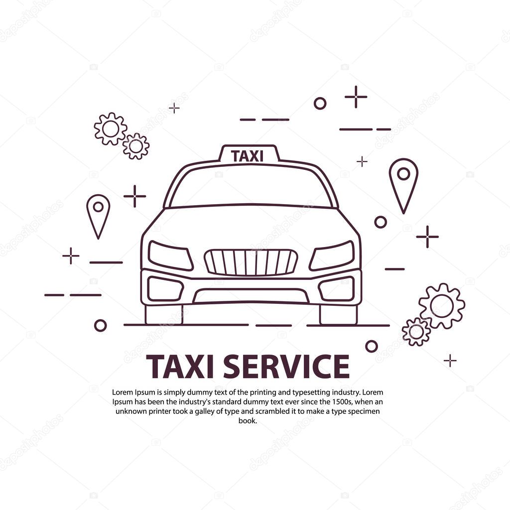 Taxi service icon. Car front view. Line art flat vector.