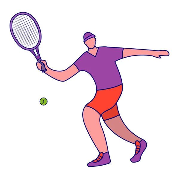 Tennisser man slaan bal met racket.A mannelijke atleet doet sport. — Stockvector