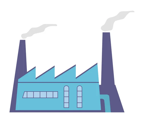 Construção de fábrica com chaminés fumegantes.Ilustração plana vetorial. — Vetor de Stock