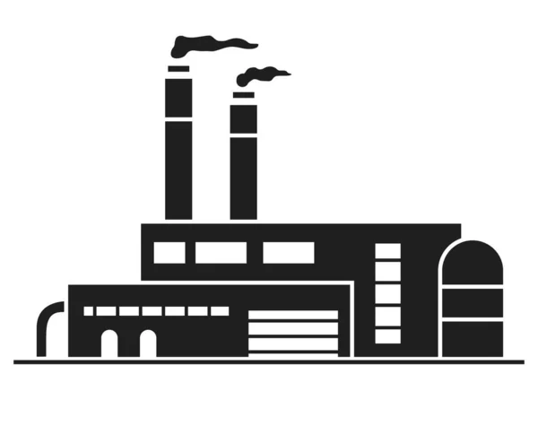 Construção de fábrica preta de silhueta. Uma arquitetura industrial com fumaça de tubos. — Vetor de Stock