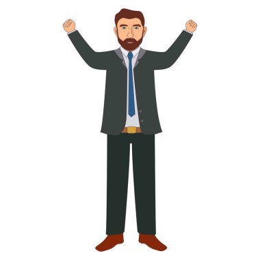 Tatmin olmuş bir iş adamı. Takım elbiseli ve kravatlı bir vektör. Beyaz arka planda izole edilmiş..