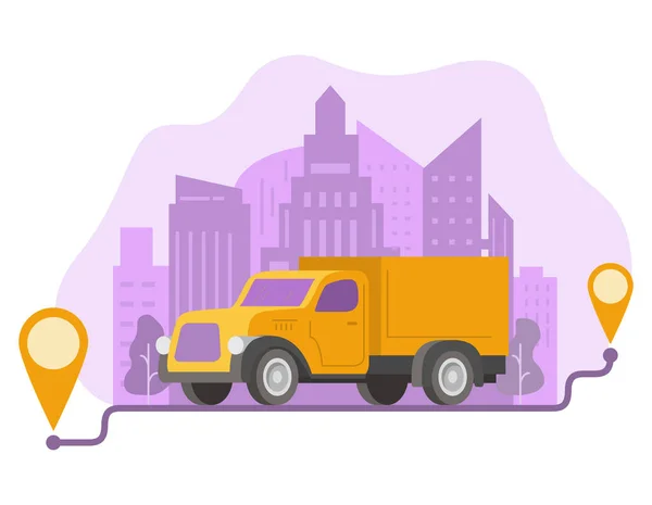 Camion de livraison transportant des colis sur des points.. Illustration de voiture vectorielle. — Image vectorielle