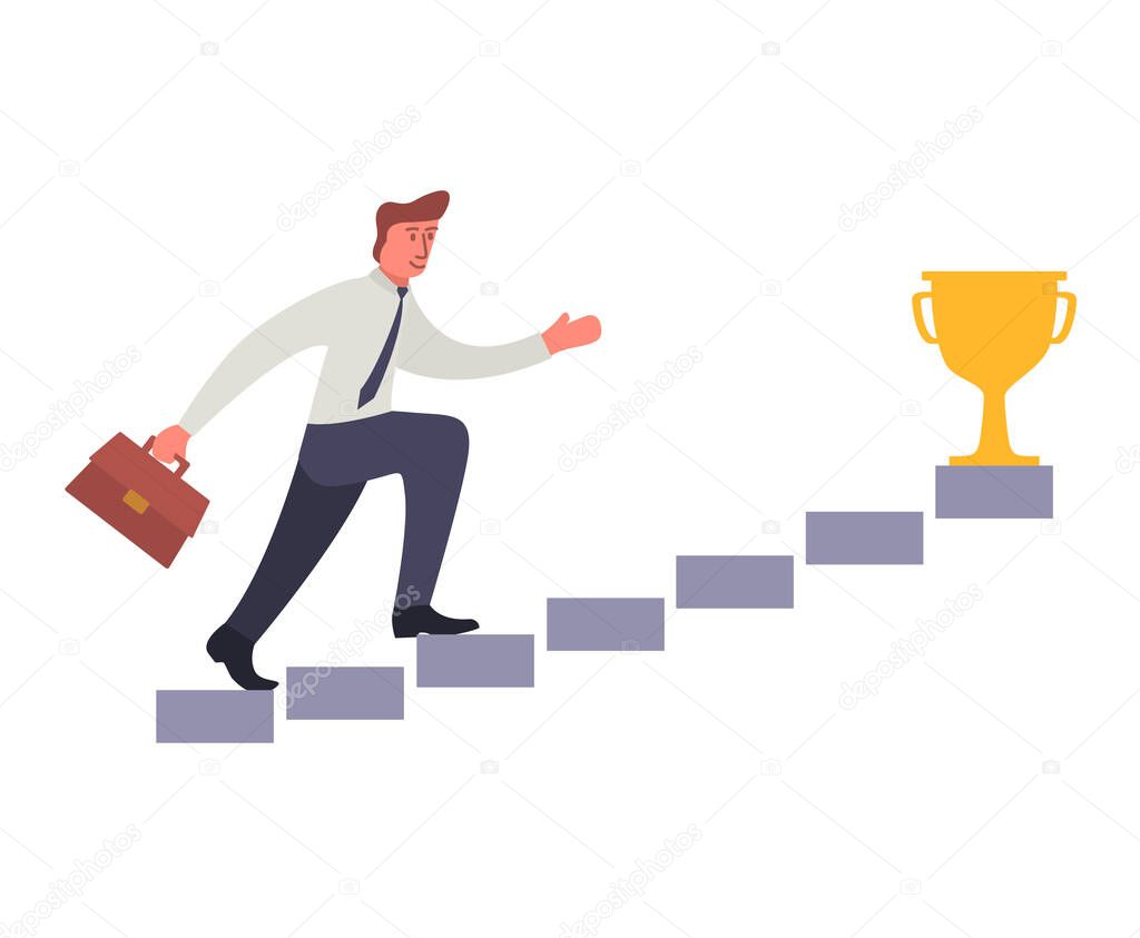 Businessman running up stairs.Progress, carreer ladder, success business concept.