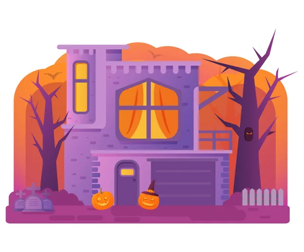 Halloween house. Starý náhrobek na hřbitově. Horor story. — Stockový vektor
