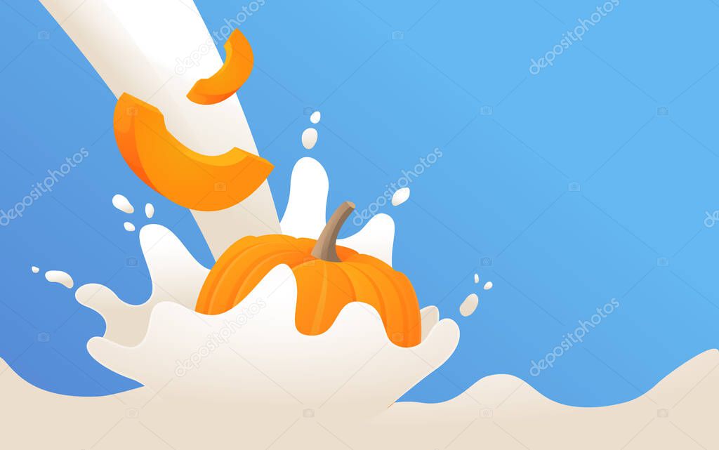 Pumpkin milk splash. Cocktail shake.Realistic vector illustration.