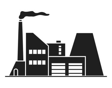 Sanayi siluet fabrikası binası. Vektör düzlüğü. Bina cephesi.