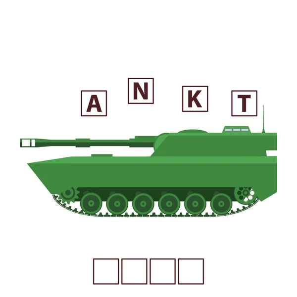 Palabras del juego puzzle tanque militar. Educación infantil en desarrollo. — Vector de stock