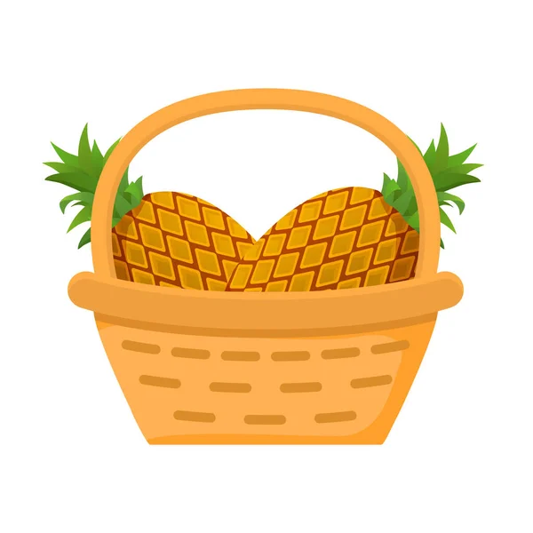 Ananas fruitmand. Platte vectorillustratie. Oogsten van vruchten. — Stockvector