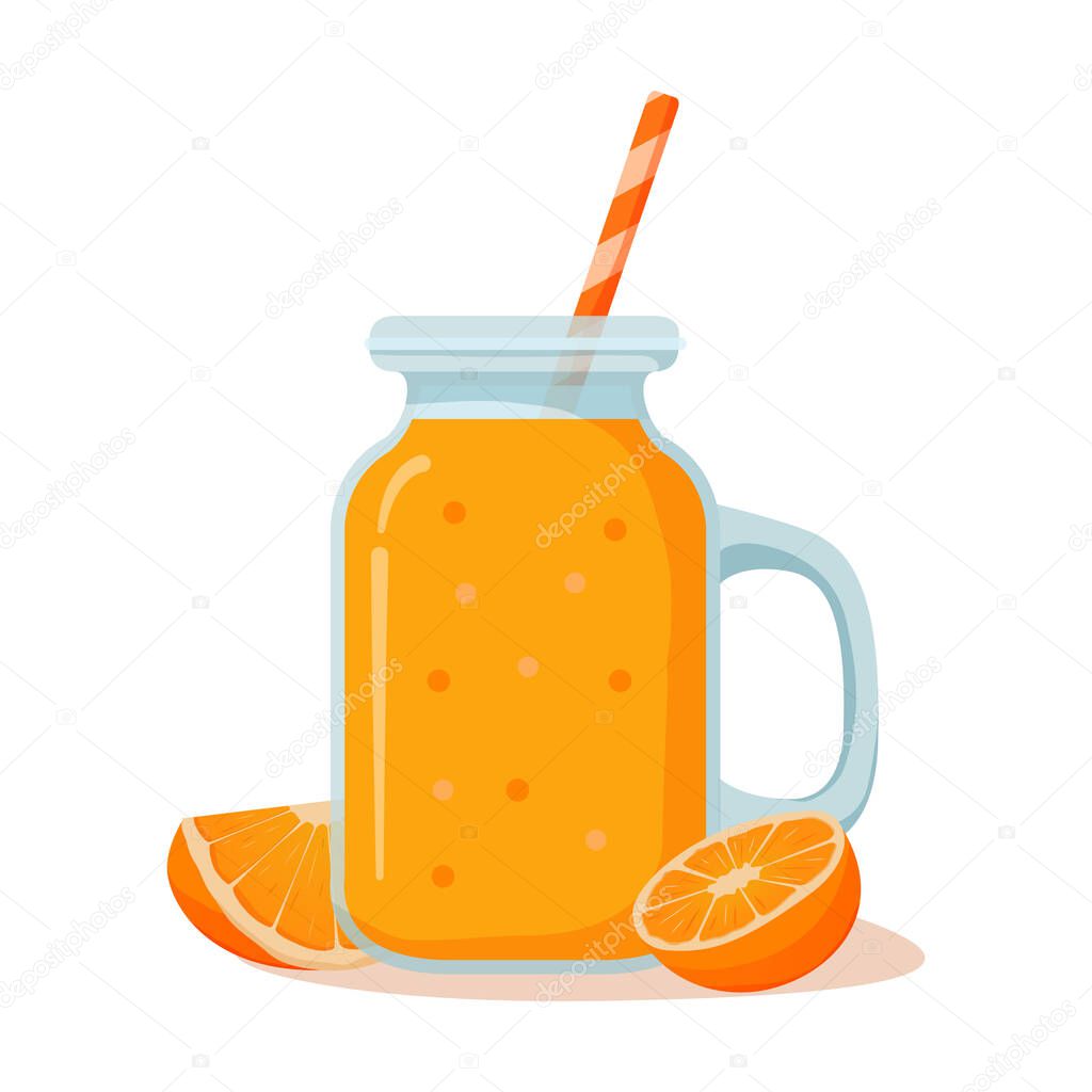 Jar with fresh orange juice.Natural tropical citrus fruit .