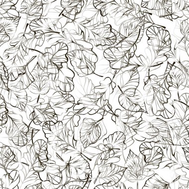 Yeşillik ile dikişsiz desen. El yaprakları çizin. Yaprak ile dekoratif arka plan.