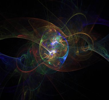 Bilim, müzik, sanat, manevi, teknoloji, Noel ve mutlu yeni yıl kartları ve davetiyeler, baskı, takvim, dekor iç gibi birden fazla proje için çok renkli fraktal 3d tasarım soyut arka plan,