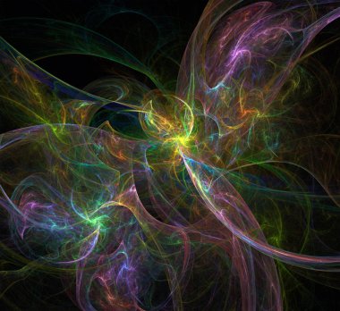 Bilim, müzik, sanat, manevi, teknoloji, Noel ve mutlu yeni yıl kartları ve davetiyeler, baskı, takvim, dekor iç gibi birden fazla proje için çok renkli fraktal 3d tasarım soyut arka plan,