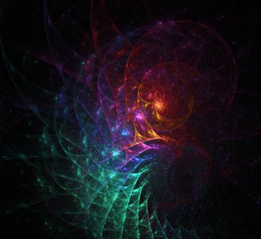 Bilim, müzik, sanat, manevi, teknoloji, Noel ve mutlu yeni yıl kartları ve davetiyeler, baskı, takvim, dekor iç gibi birden fazla proje için çok renkli fraktal 3d tasarım soyut arka plan,