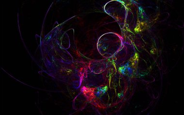 Bilim, müzik, sanat, manevi, teknoloji, Noel ve mutlu yeni yıl kartları ve davetiyeler, baskı, takvim, dekor iç gibi birden fazla proje için çok renkli fraktal 3d tasarım soyut arka plan,