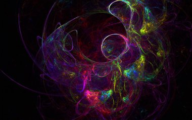 Bilim, müzik, sanat, manevi, teknoloji, Noel ve mutlu yeni yıl kartları ve davetiyeler, baskı, takvim, dekor iç gibi birden fazla proje için çok renkli fraktal 3d tasarım soyut arka plan,