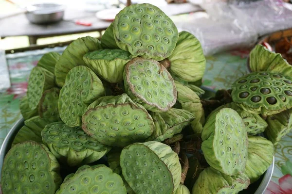 fresh green lotus seeds in market