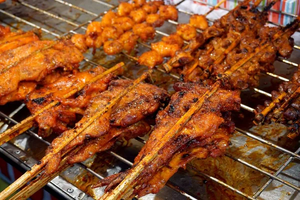 Parrilla Pollo Caliente Comida Callejera Tailandia — Foto de Stock