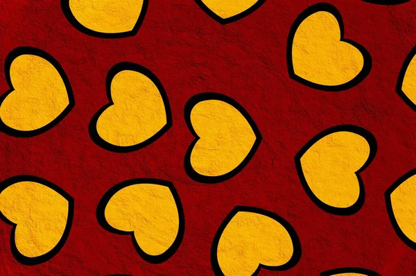 Arte Coração Amarelo Fundo Vermelho — Fotografia de Stock