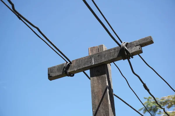 Dřevěné Elektrické Pylony Zemi Thajsko — Stock fotografie