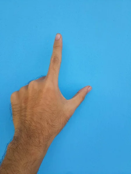 Hand Man Blue Wall — Stock Photo, Image