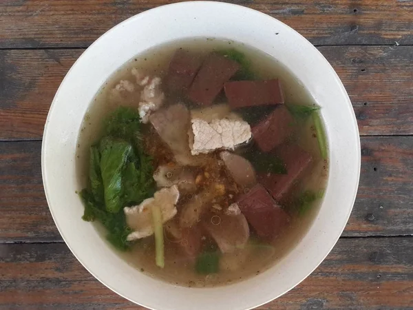 Gelatina Sangre Estilo Tailandés Con Sopa Despojos Comida Tailandesa —  Fotos de Stock