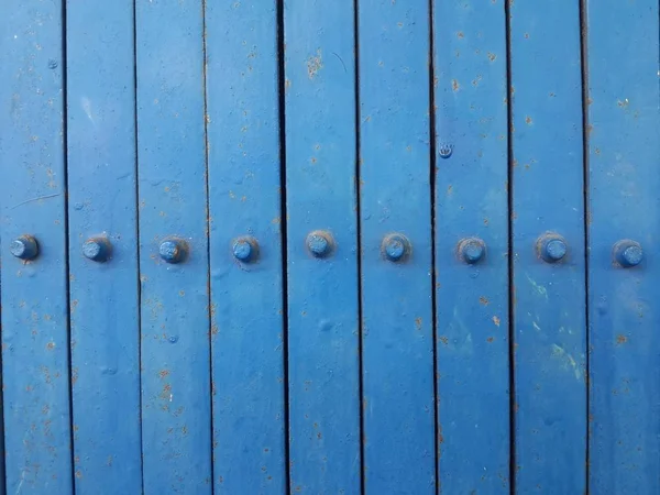 Oude Blauwe Stalen Deur Textuur Achtergrond — Stockfoto