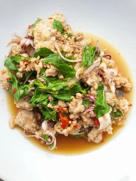 Пряний Свинячий Базилік Кальмари Смажені Таїланд Стиль Харчування — стокове фото