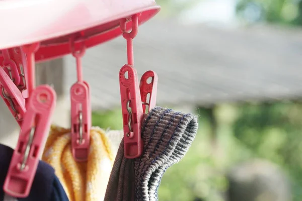 Close Clothes Dryer Plastic Clips — Stock Photo, Image