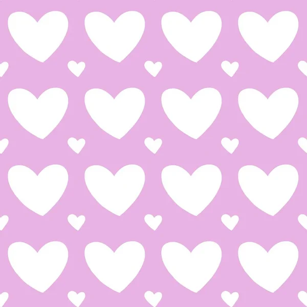 Bezešvé Vzor Pozadí Bílém Srdci Růžové Barvy — Stock fotografie