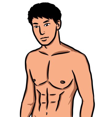 Beyaz arka planda çizgi film karakteri yakışıklı seksi adam