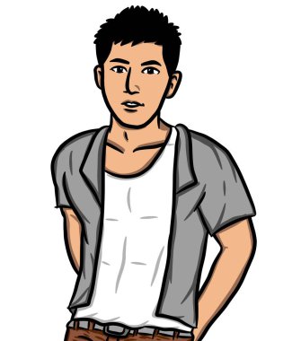 Beyaz arka planda çizgi film karakteri