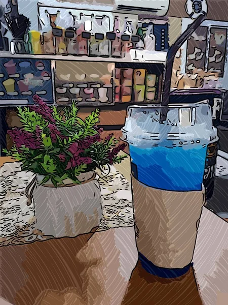 Warna Seni Minuman Biru Atas Meja — Stok Foto